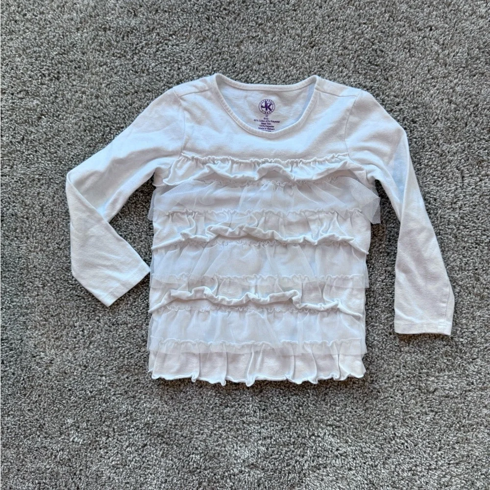 Girls Ruffle Long-Sleeve Shirt tee white casual shirt blouse – Size 3T